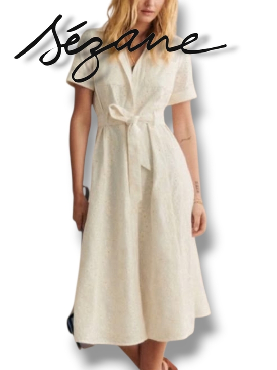 Sezane Dresses & Skirts - Sézane Adele Dress Embroidered Eyelet Organic Cotton Shirt Midi Dress FR46 US 14